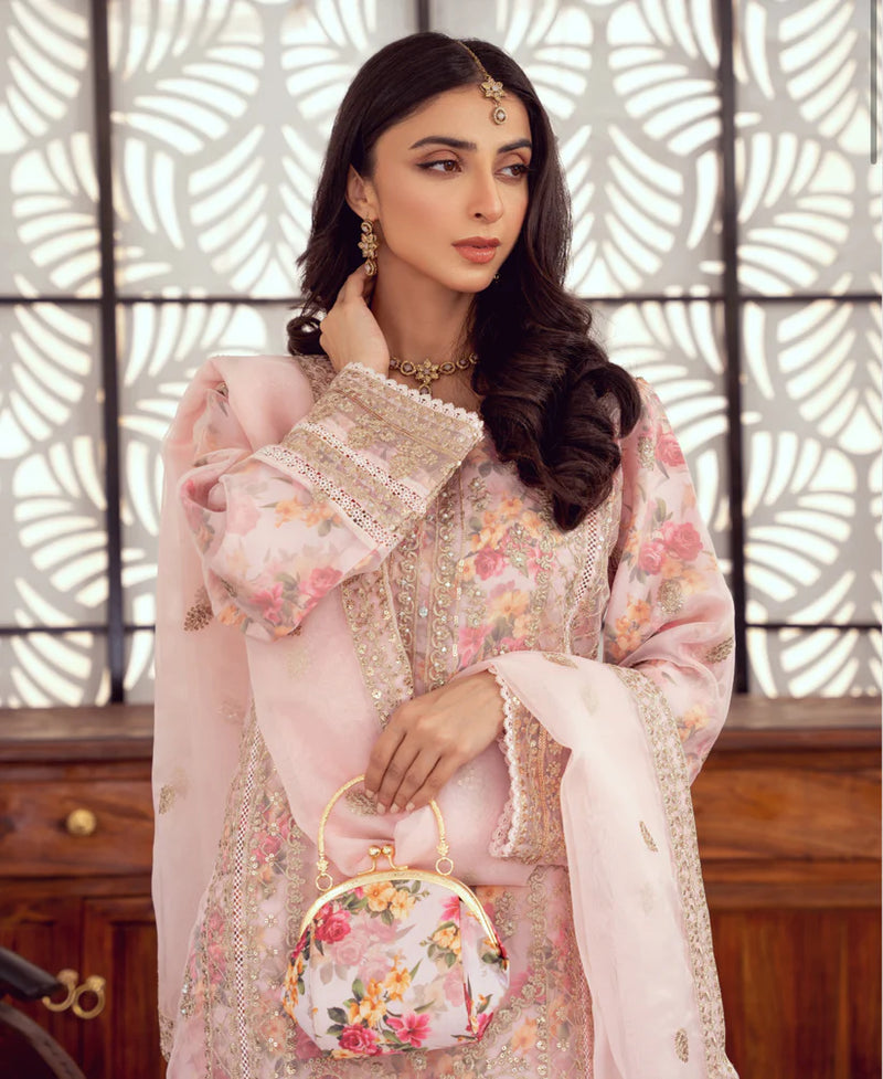 BINT-E-NOOR LUXURY EMBROIDERED ORGANZA SEMI STITCH - 3 PC UNSTITCHED