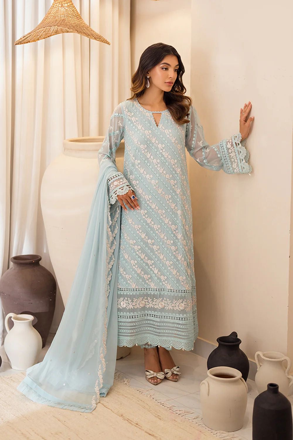 LAIBA KHAN ICE BLUE EMBROIDERED CHIFFON - 3 PC UNSTITCHED