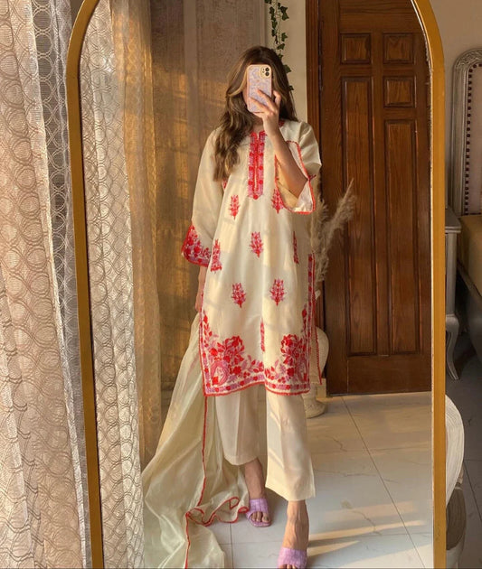 HOORAIN’S PRET EMBROIDERED KHAADI NET - 3 PC STITCHED