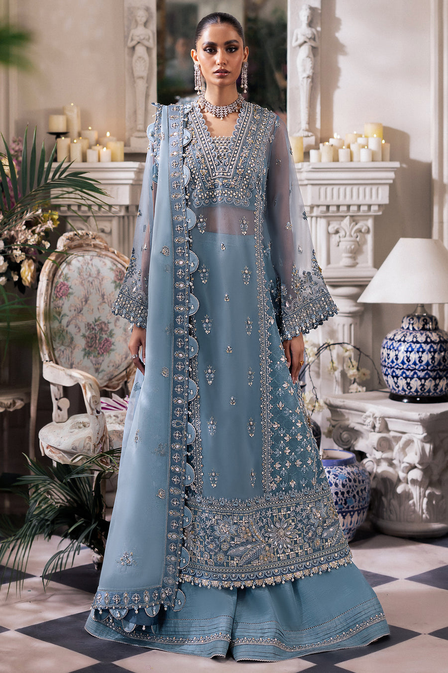 ZAHA LUXURY EMBROIDERED ADDA WORK ORGANZA - 3 PC UNSTITCHED