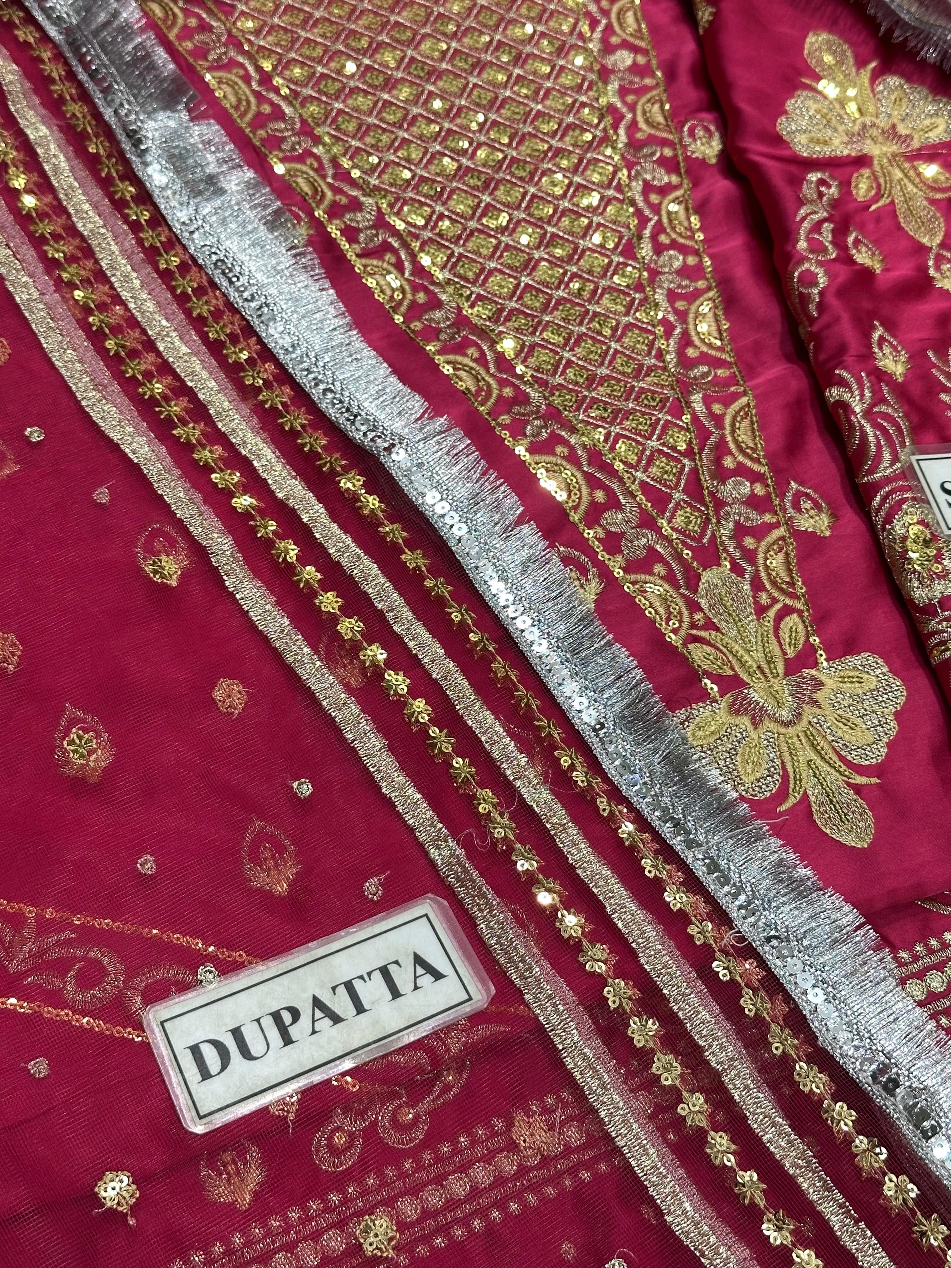 EMBROIDERED SILK DRESS - 3 PC UNSTITCHED