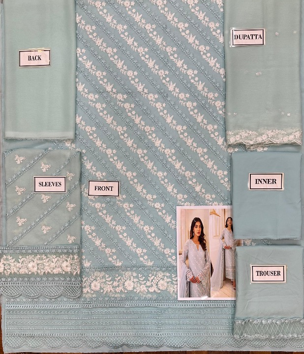 LAIBA KHAN ICE BLUE EMBROIDERED CHIFFON - 3 PC UNSTITCHED