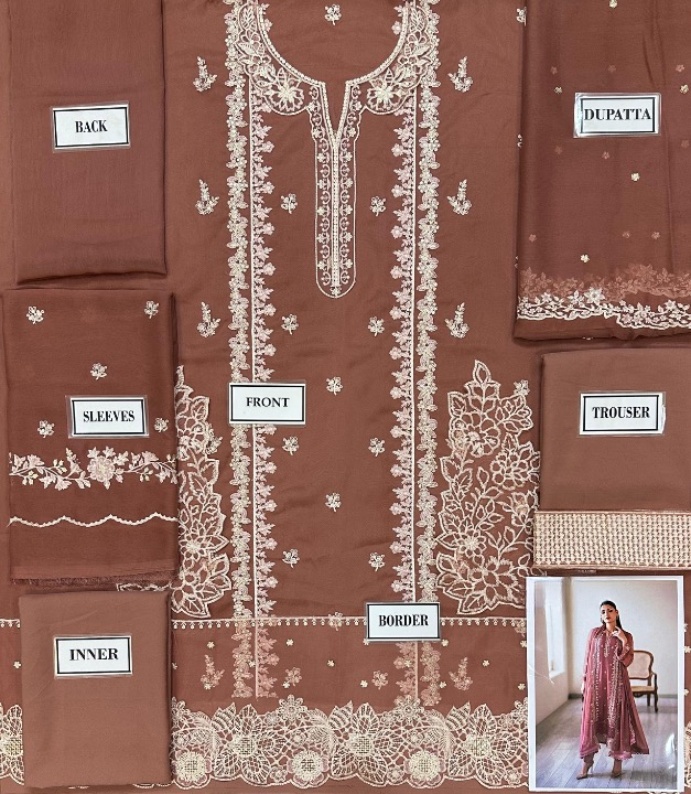 AZURE EMBROIDERED SEMI PURE CHIFFON - 3 PC UNSTITCHED