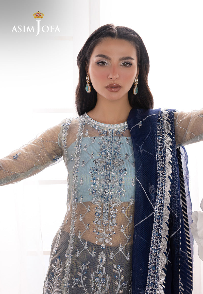 ASIM JOFA EMBROIDERED NET - 3 PC UNSTITCHED