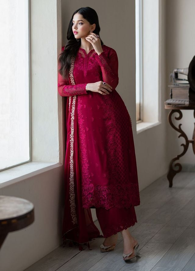 AZURE EMBROIDERED SEMI PURE CHIFFON - 3 PC UNSTITCHED