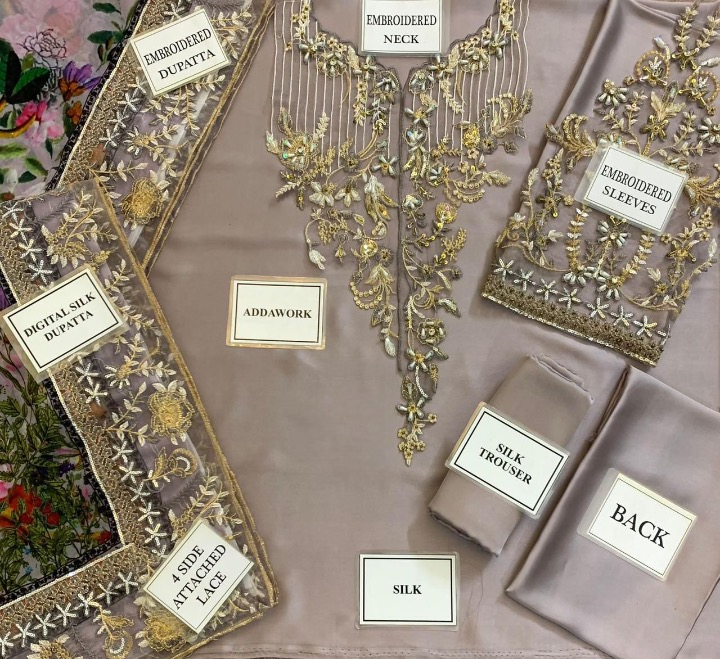 AZURE LUXURY EMBROIDERED CHARMUSE SILK - 3 PC UNSTITCHED