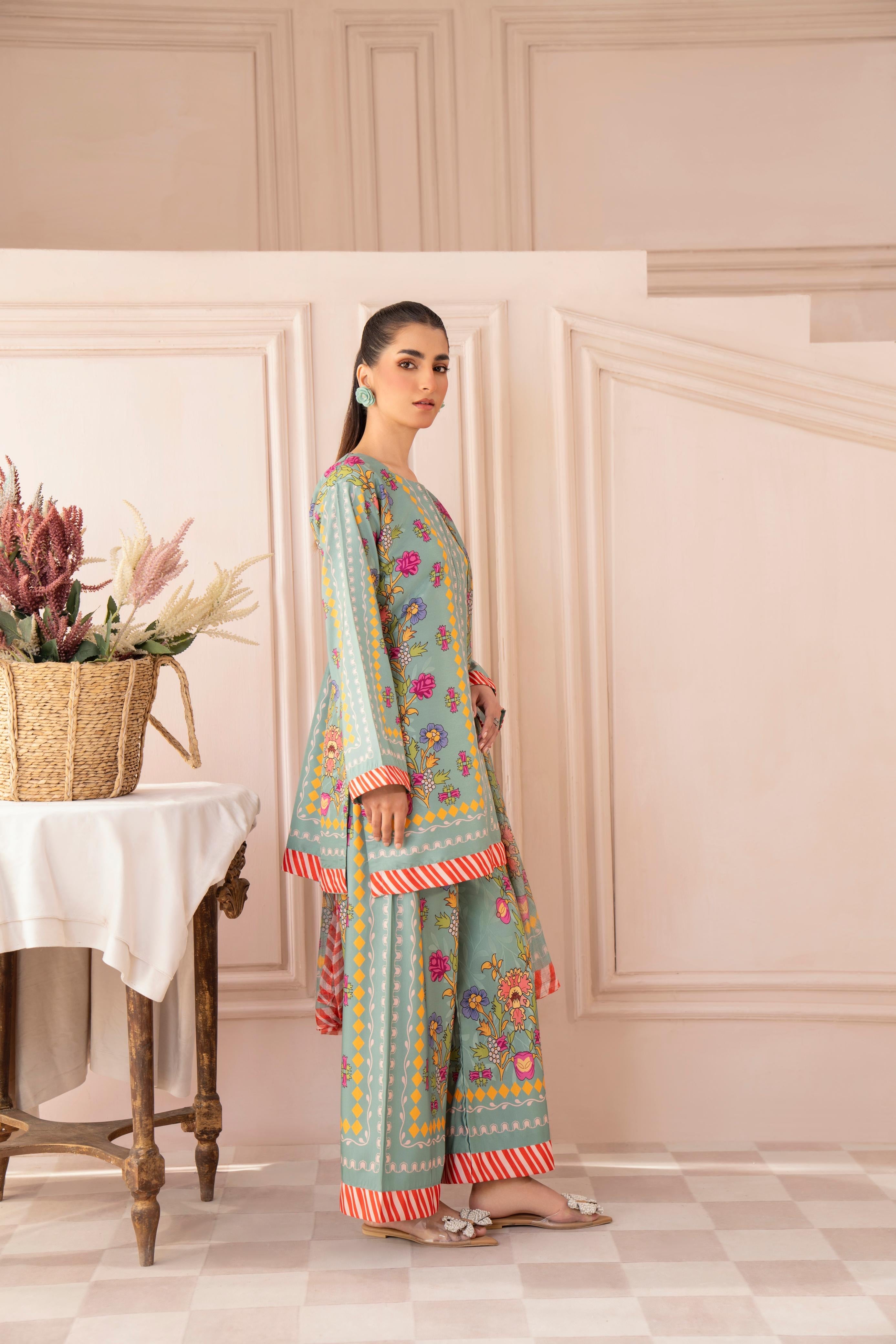 HOORAIN’S PRET PRINTED INDIAN RAW SILK STITCHED 3 PC SUIT