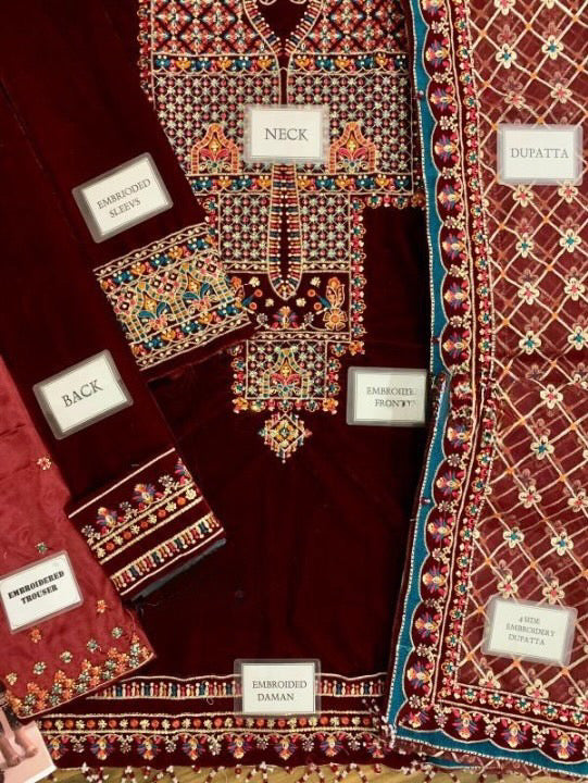 JAZMIN LUXURY EMBROIDERED VELVET - 3 PC UNSTITCHED