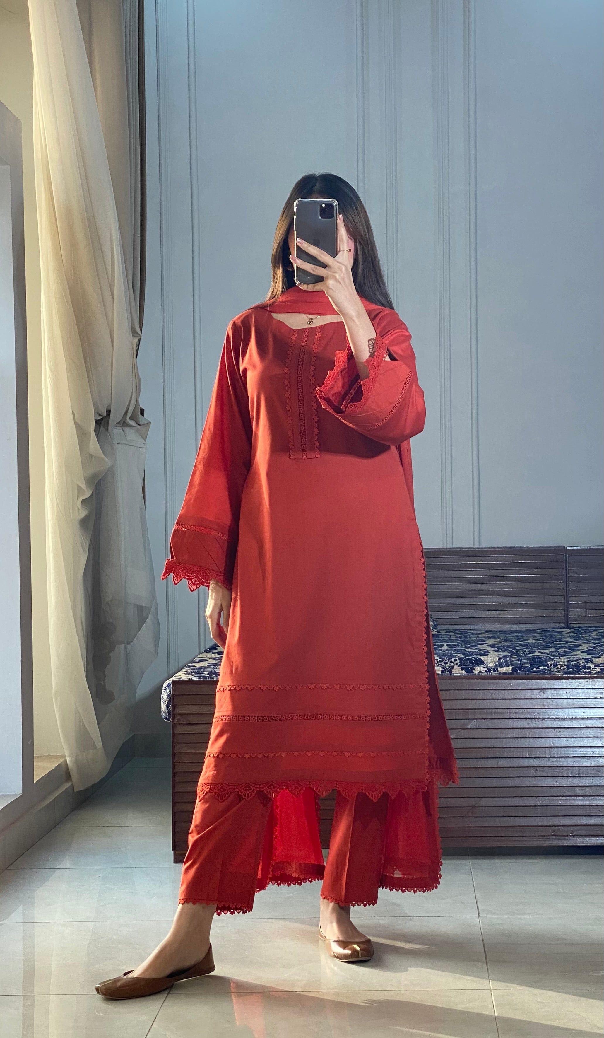 EMBROIDERED COTTON DRESS - 3 PC STITCHED