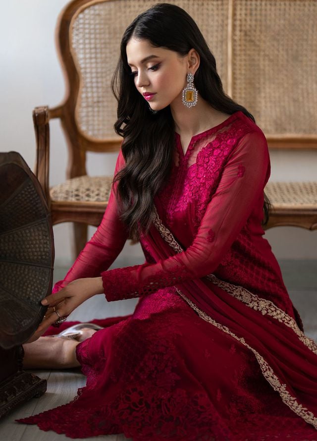 AZURE EMBROIDERED SEMI PURE CHIFFON - 3 PC UNSTITCHED
