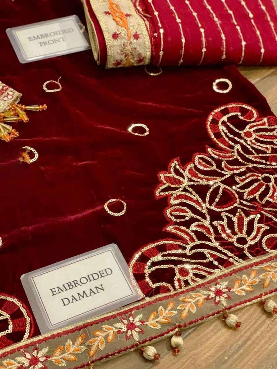 NUREH LUXURY EMBROIDERED VELVET - 3 PC UNSTITCHED