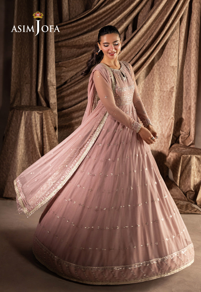 ASIM JOFA EMBROIDERED CHIFFON FROCK - 3 PC UNSTITCHED