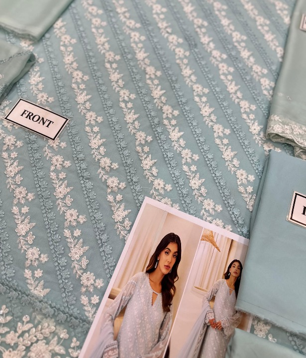 LAIBA KHAN ICE BLUE EMBROIDERED CHIFFON - 3 PC UNSTITCHED