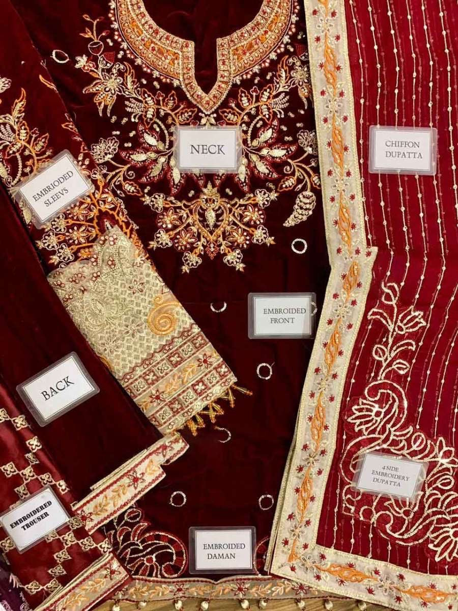 NUREH LUXURY EMBROIDERED VELVET - 3 PC UNSTITCHED