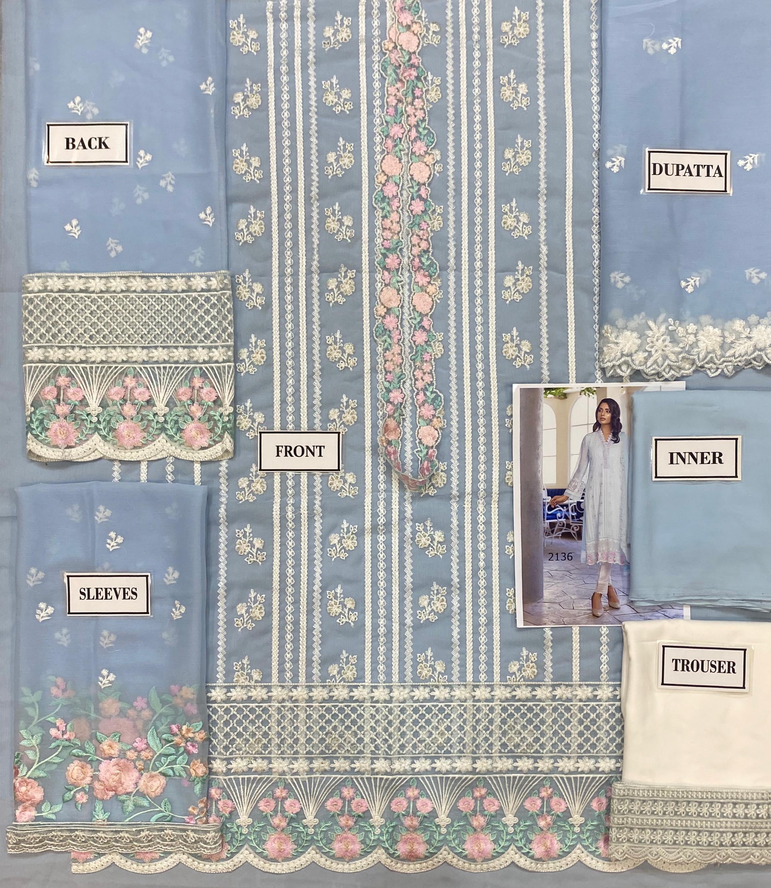 AZURE EMBROIDERED SEMI PURE CHIFFON - 3 PC UNSTITCHED