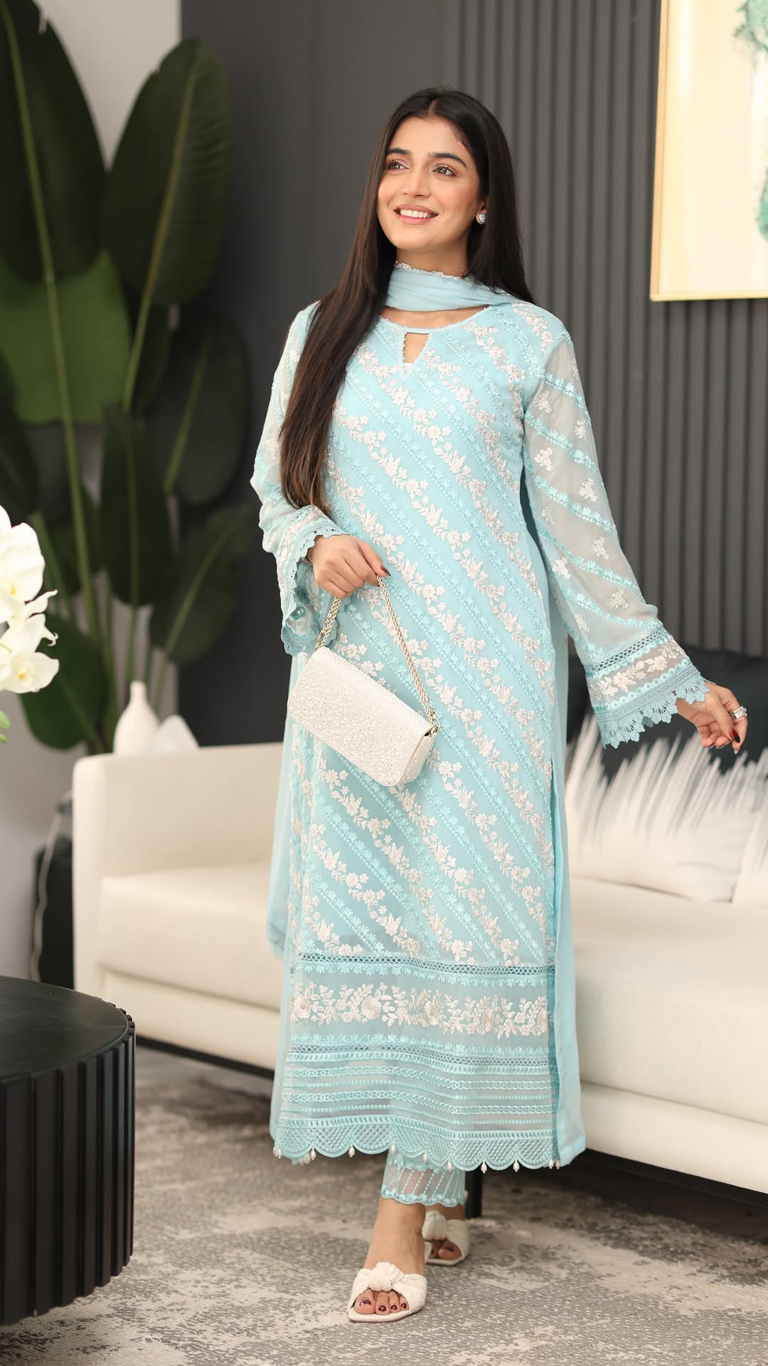LAIBA KHAN ICE BLUE EMBROIDERED CHIFFON - 3 PC UNSTITCHED