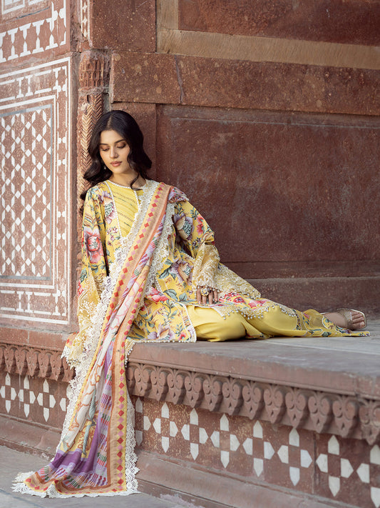 BIN ILYAS PRINTED EMBROIDERED LAWN - 3 PC UNSTITCHED