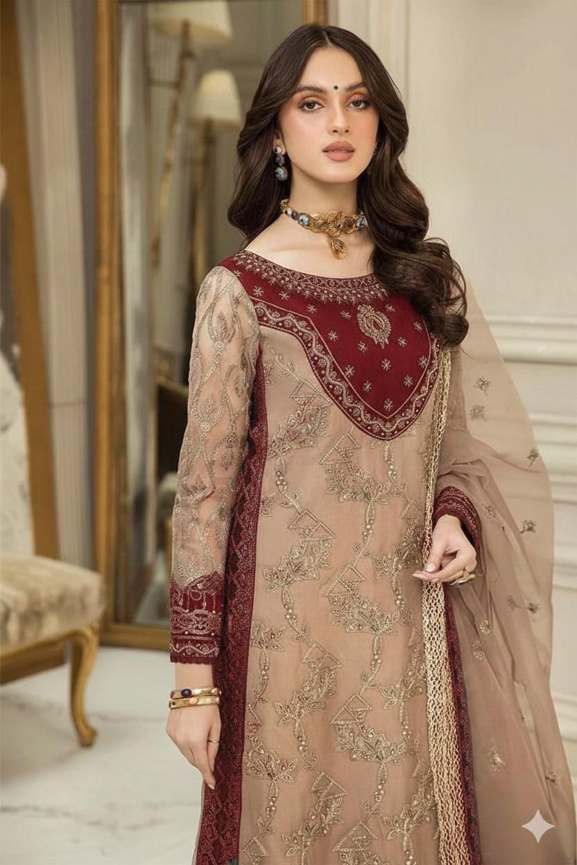 NAINSUKH LUXURY EMBROIDERED CHIFFON - 3 PC UNSTITCHED