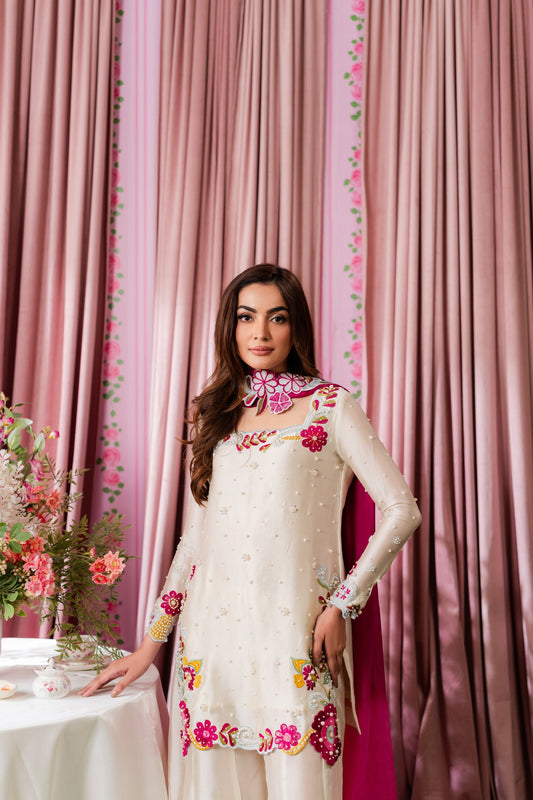 SHANZAY EMBROIDERED SILK DRESS - 3 PC UNSTITCHED