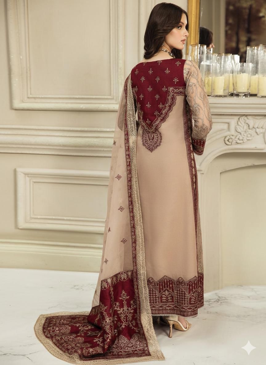 NAINSUKH LUXURY EMBROIDERED CHIFFON - 3 PC UNSTITCHED