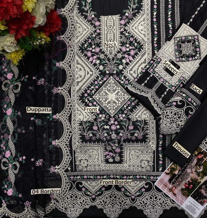 BIN ILYAS EMBROIDERED CHIKANKARI LAWN - 3 PC UNSTITCHED