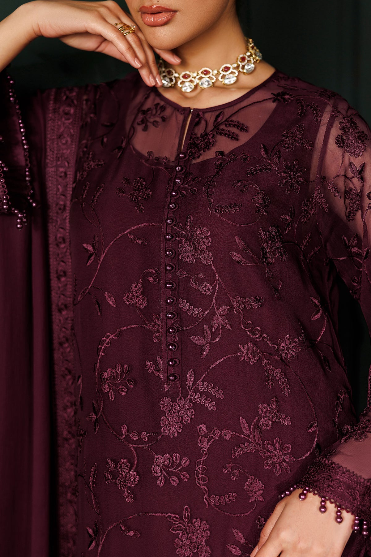 BAROQUE EMBROIDERED CHIFFON DRESS - 3 PC UNSTITCHED
