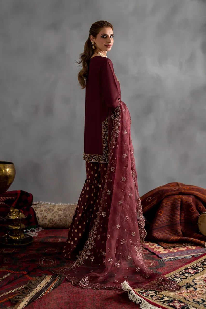 IZNIK EMBROIDERED WEDDING CHIFFON DRESS - 3 PC UNSTITCHED