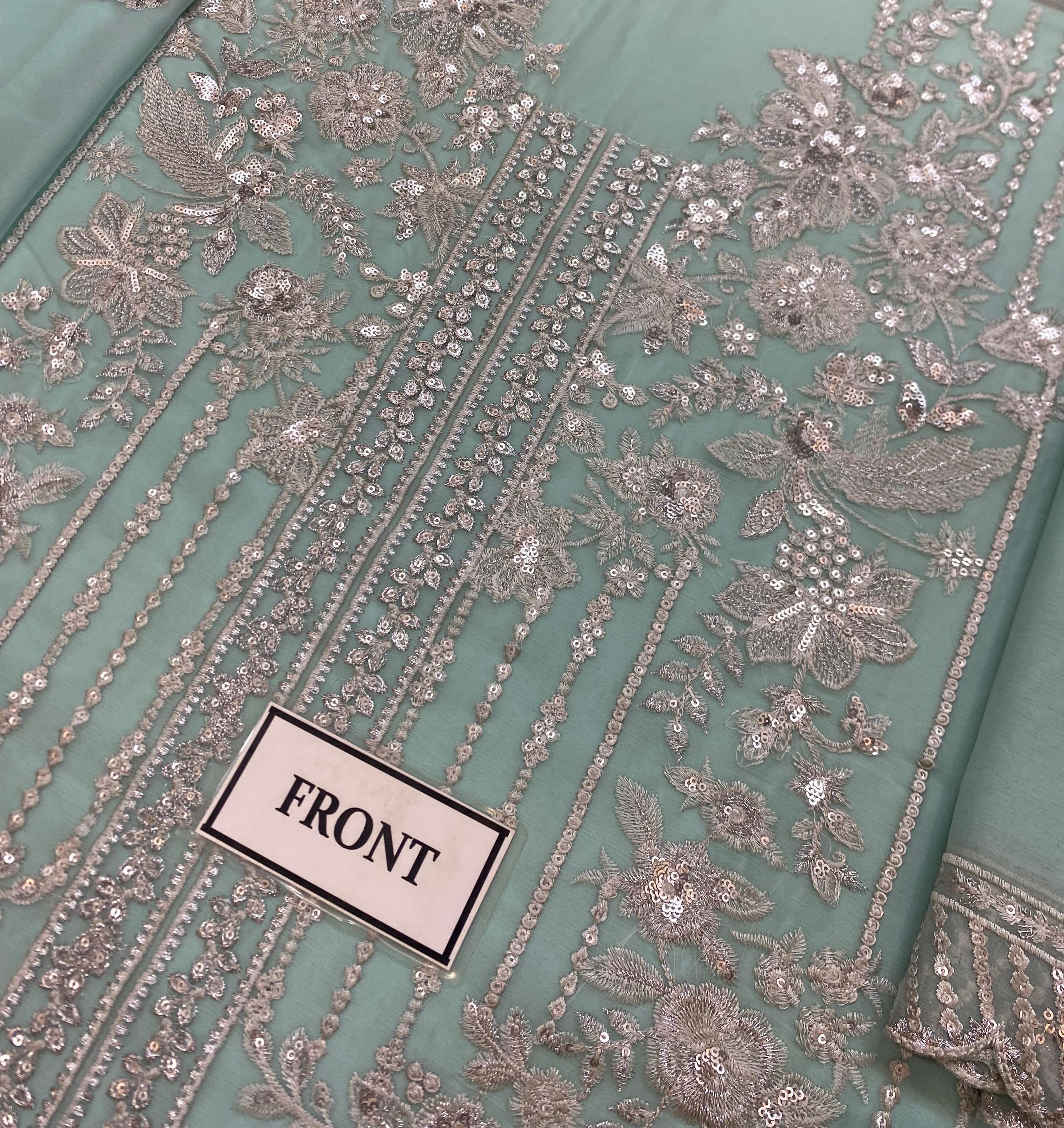AZURE EMBROIDERED SEMI PURE CHIFFON - 3 PC UNSTITCHED