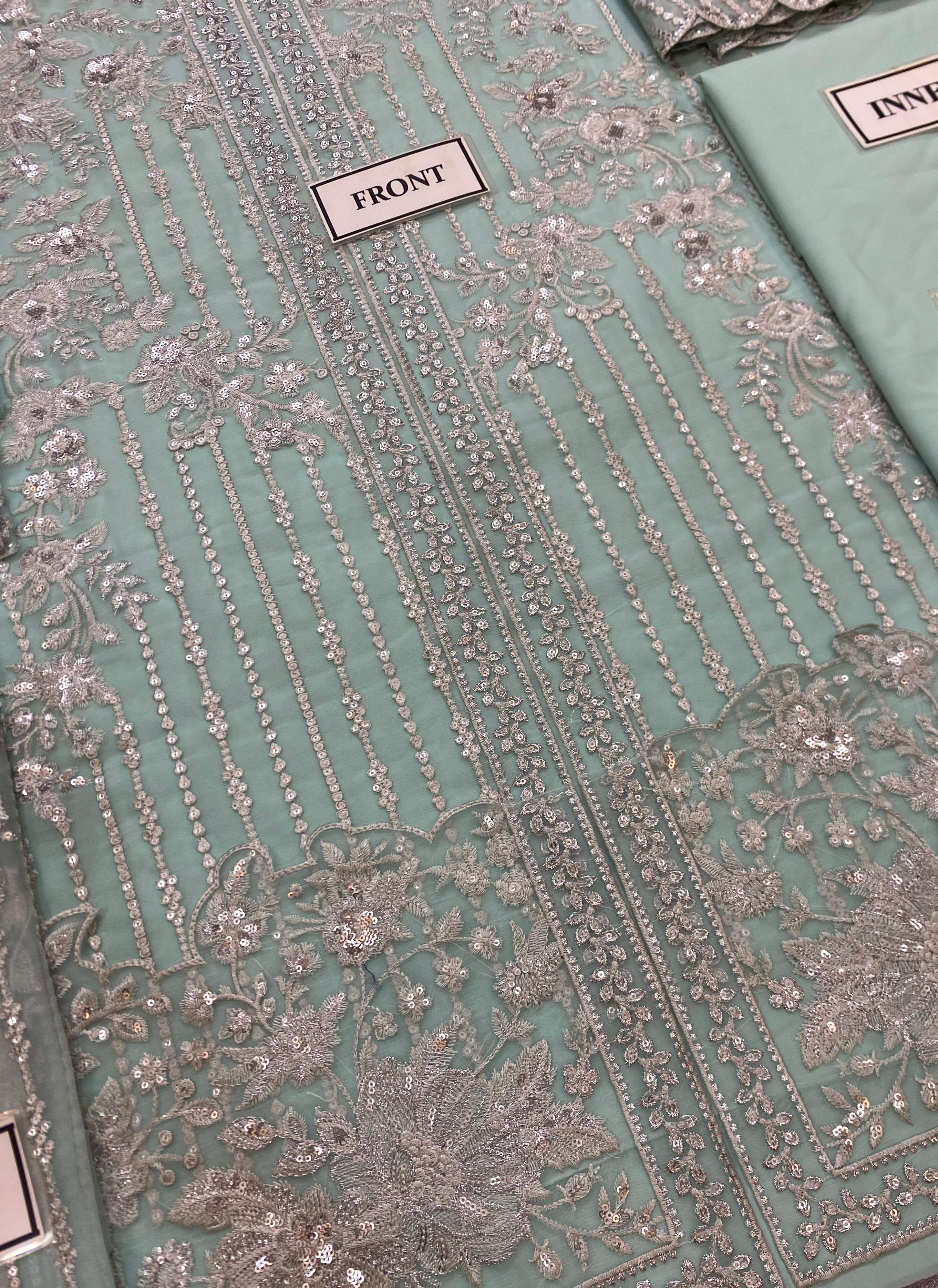 AZURE EMBROIDERED SEMI PURE CHIFFON - 3 PC UNSTITCHED
