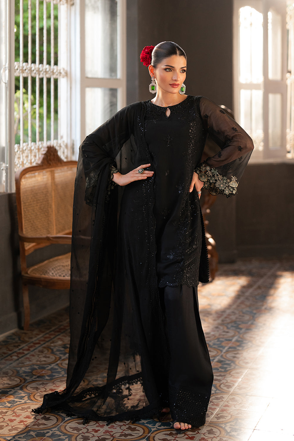 AZURE EMBROIDERED SEMI PURE CHIFFON - 3 PC UNSTITCHED