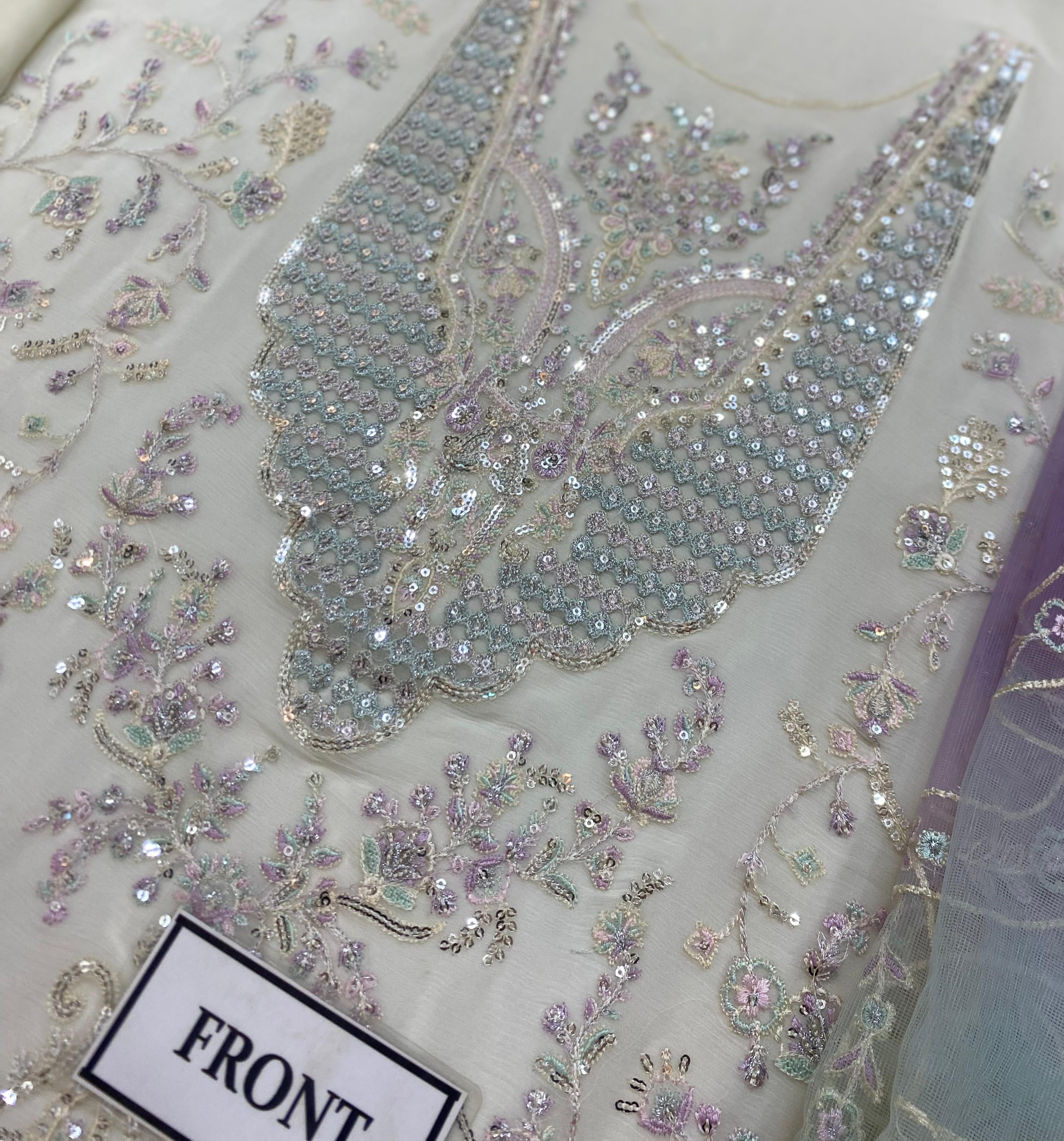 KANWAL MALIK EMBROIDERED SEMI PURE CHIFFON - 3 PC UNSTITCHED