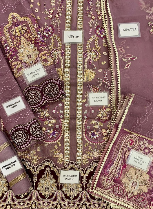 ELAF LUXURY EMBROIDERED HANDWORK ORGANZA - 3 PC UNSTITCHED