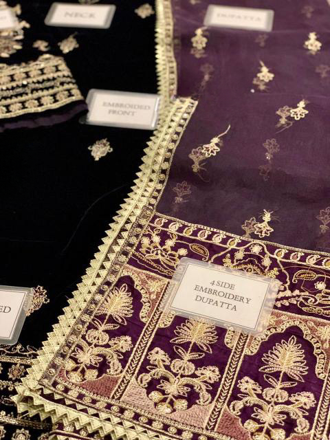 JAZMIN LUXURY EMBROIDERED VELVET - 3 PC UNSTITCHED
