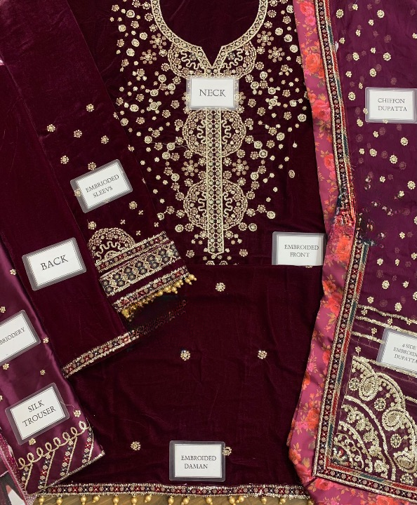 JAZMIN EMBROIDERED VELVET - 3 PC UNSTITCHED
