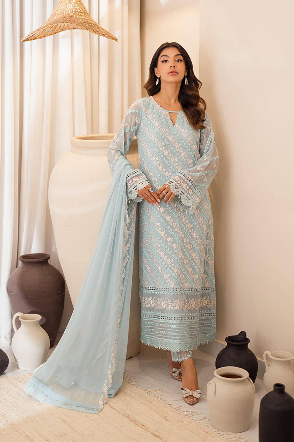 LAIBA KHAN ICE BLUE EMBROIDERED CHIFFON - 3 PC UNSTITCHED