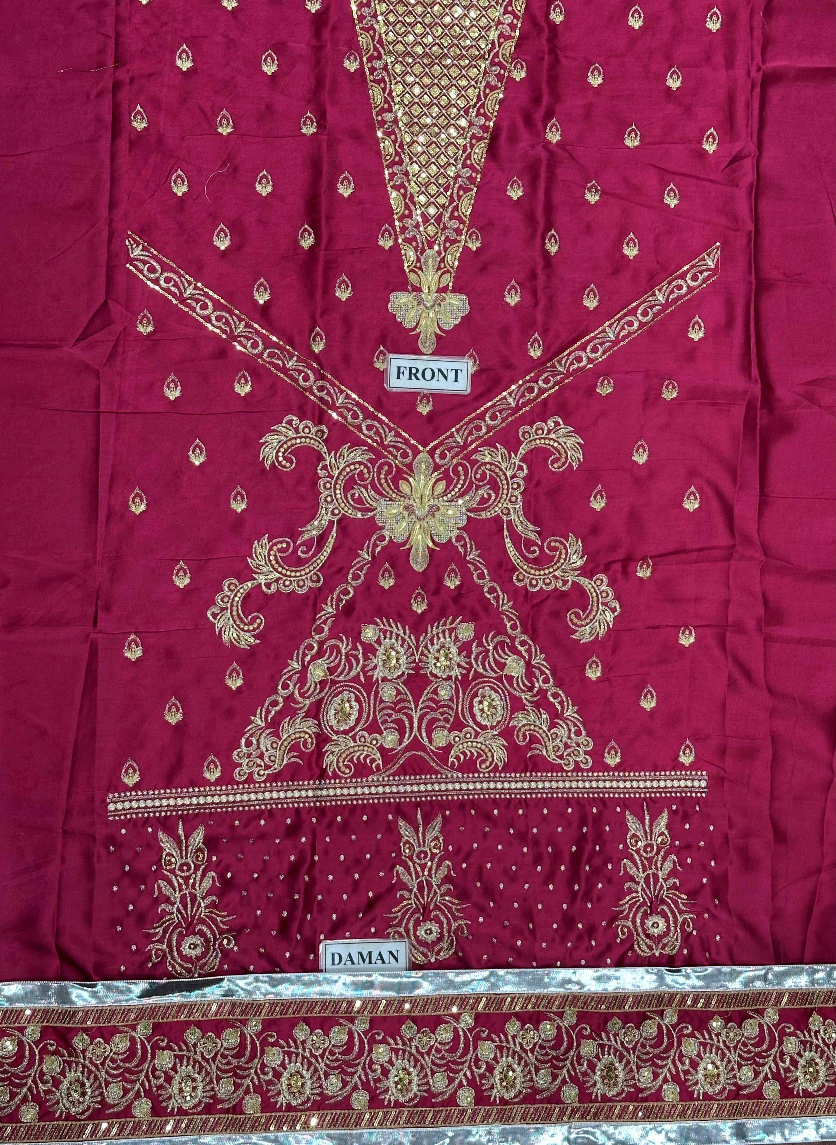 EMBROIDERED SILK DRESS - 3 PC UNSTITCHED