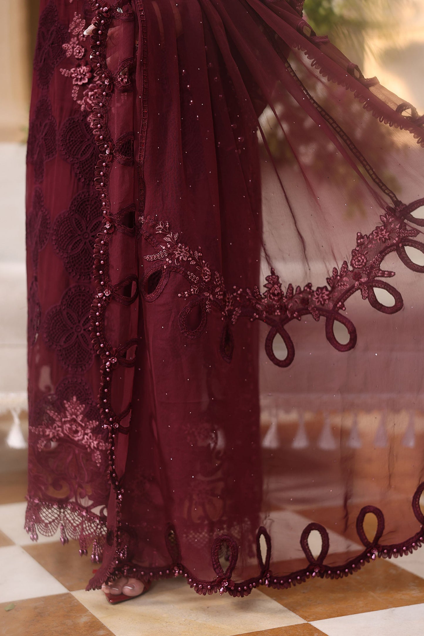 MARIA B LUXURY EMBROIDERED ADDA WORK CHIFFON - 3 PC UNSTITCHED
