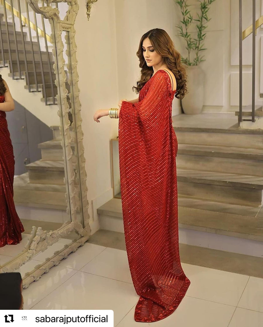 SABA RAJPUT LUXURY EMBROIDERED CHIFFON SAREE - 3 PC UNSTITCHED