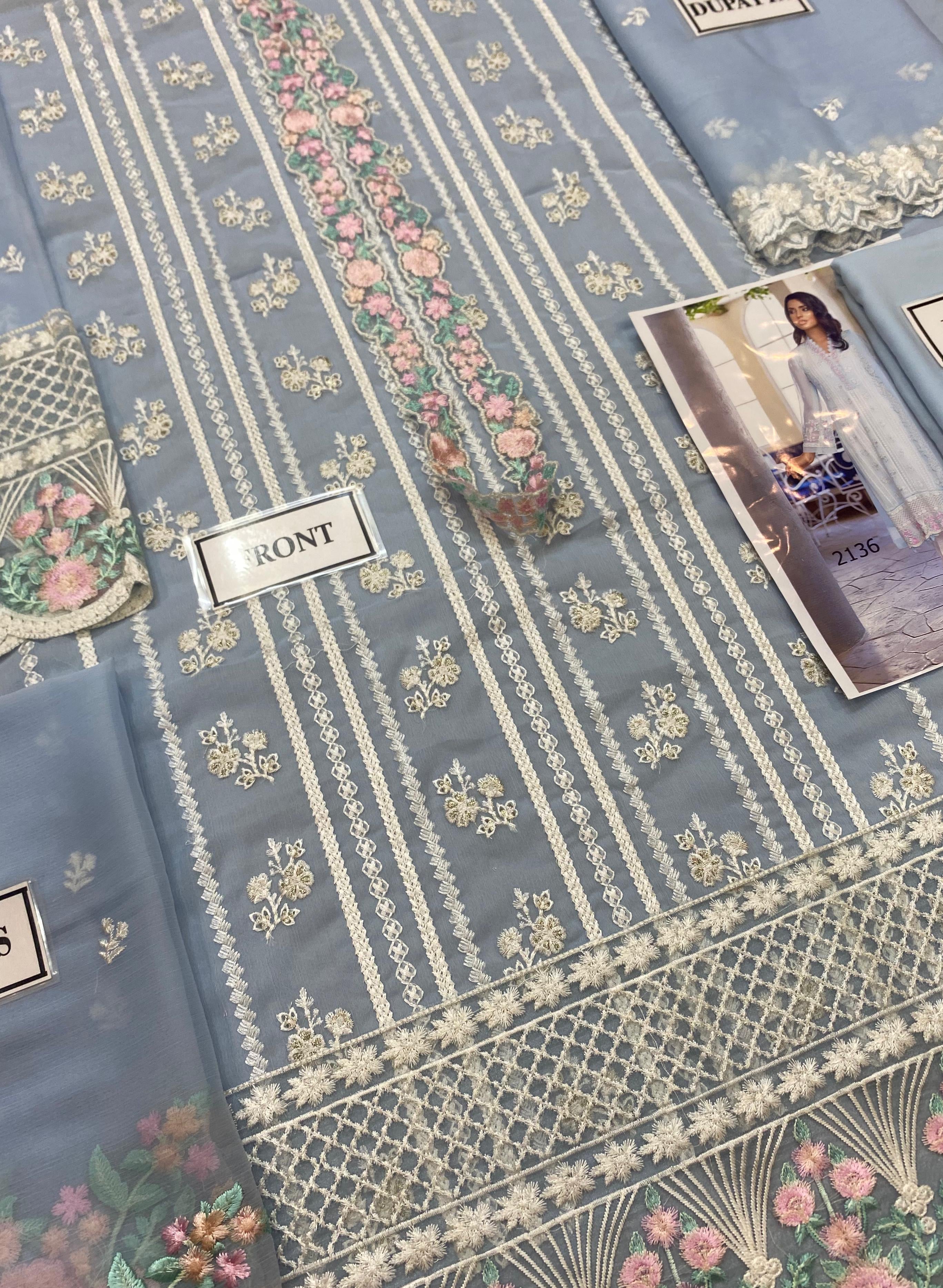 AZURE EMBROIDERED SEMI PURE CHIFFON - 3 PC UNSTITCHED