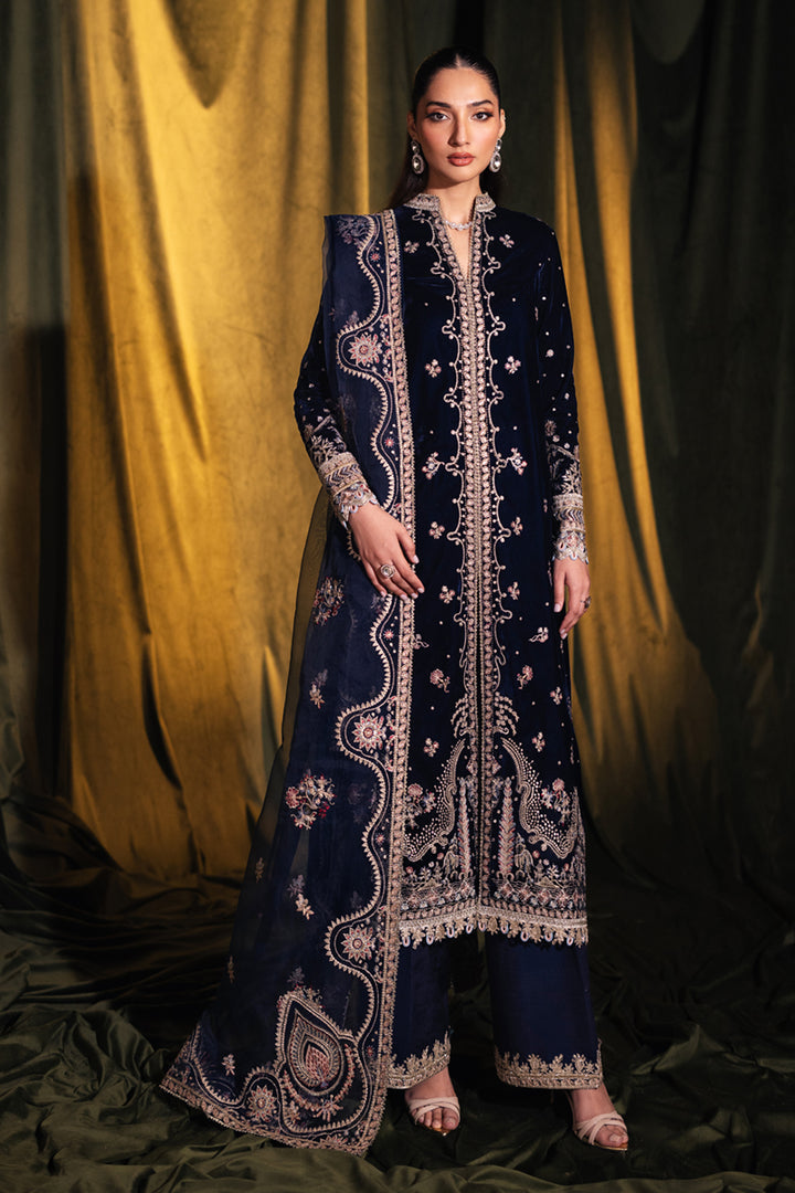 QALAMKAR LUXURY WEDDING EMBROIDERED VELVET - 3 PC UNSTITCHED
