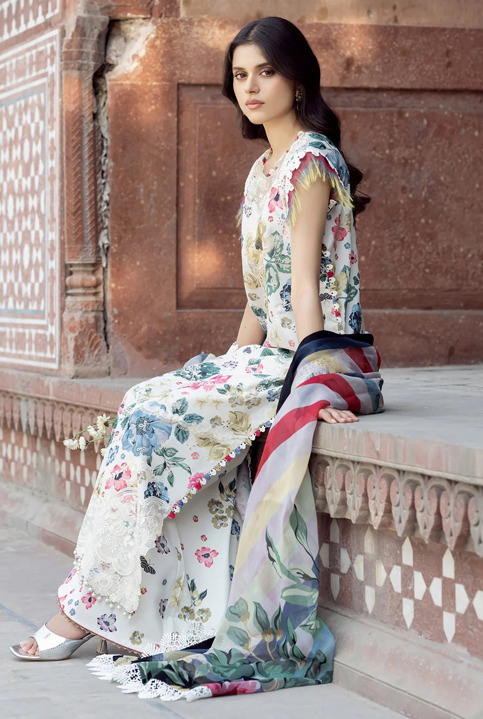 BIN ILYAS PRINTED EMBROIDERED LAWN - 3 PC UNSTITCHED