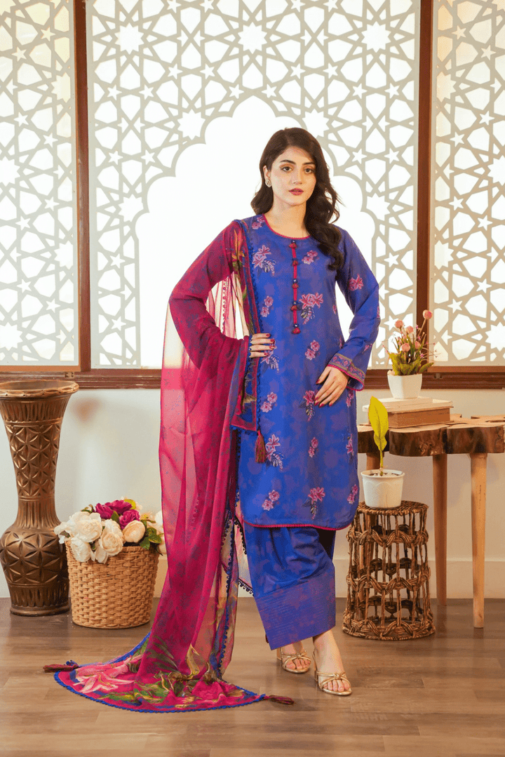 HOORAINS PRET EMBROIDERED SLUB LAWN FARSHI SHALWAR - 3 PC STITCHED