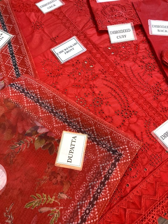 NUREH CHIKANKARI EMBROIDERED LAWN - 3 PC UNSTITCHED