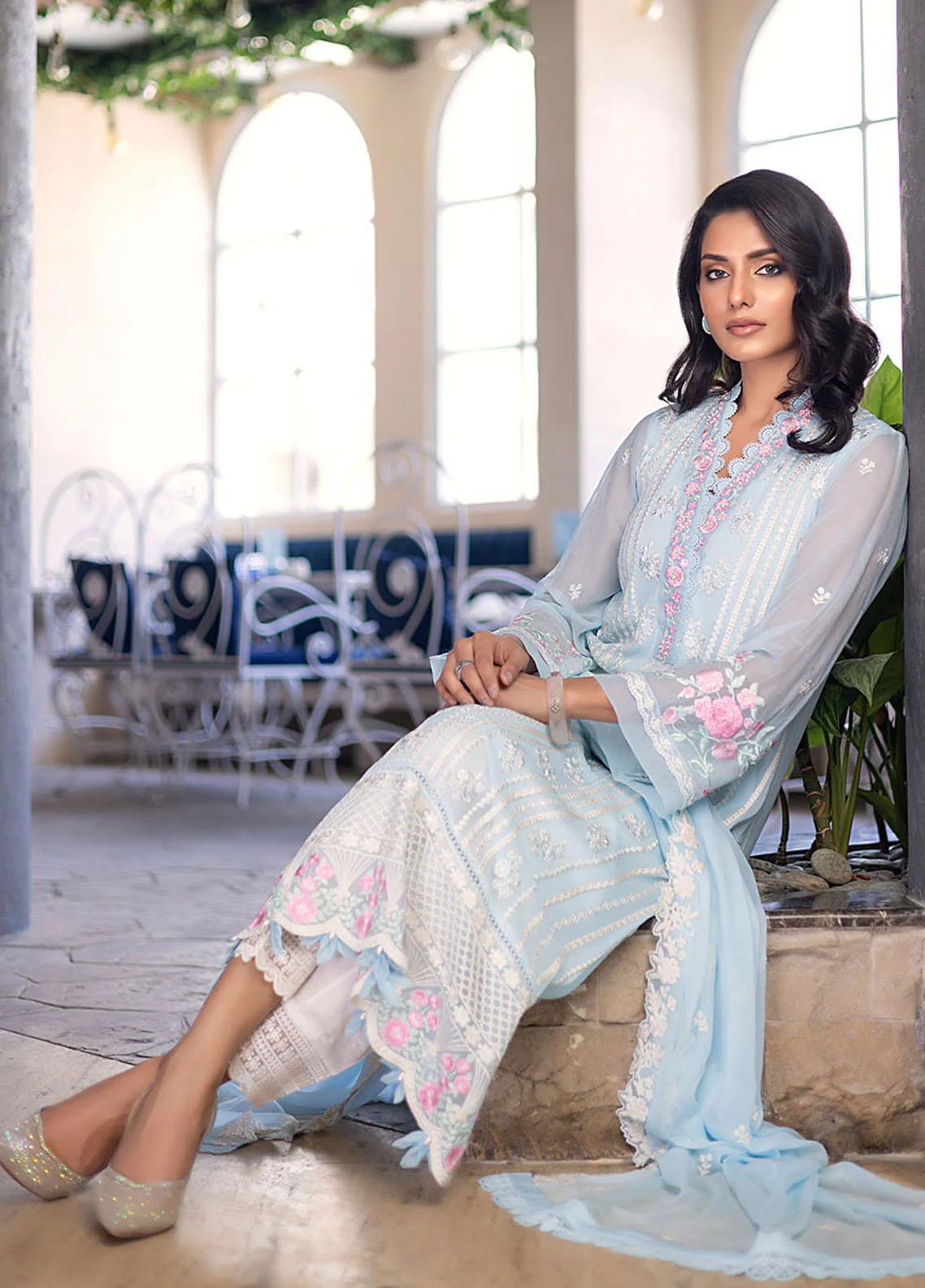 AZURE EMBROIDERED SEMI PURE CHIFFON - 3 PC UNSTITCHED