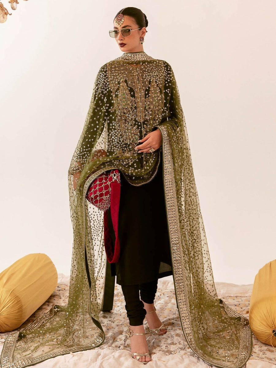 HUSSAIN REHAR LUXURY EMBROIDERED RAW SILK - 3 PC UNSTITCHED