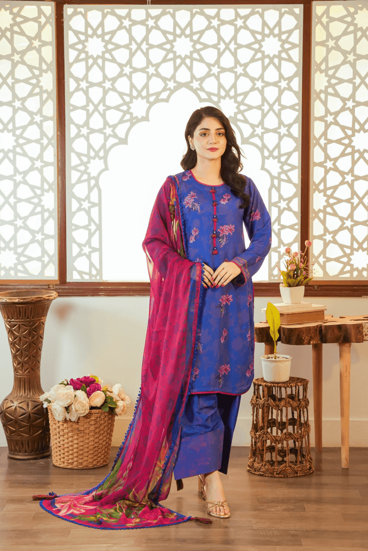 HOORAINS PRET EMBROIDERED SLUB LAWN FARSHI SHALWAR - 3 PC STITCHED