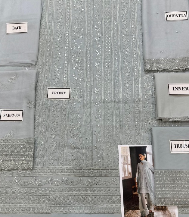 AZURE SEMI PURE CHIFFON EMBROIDERED - 3 PC UNSTITCHED