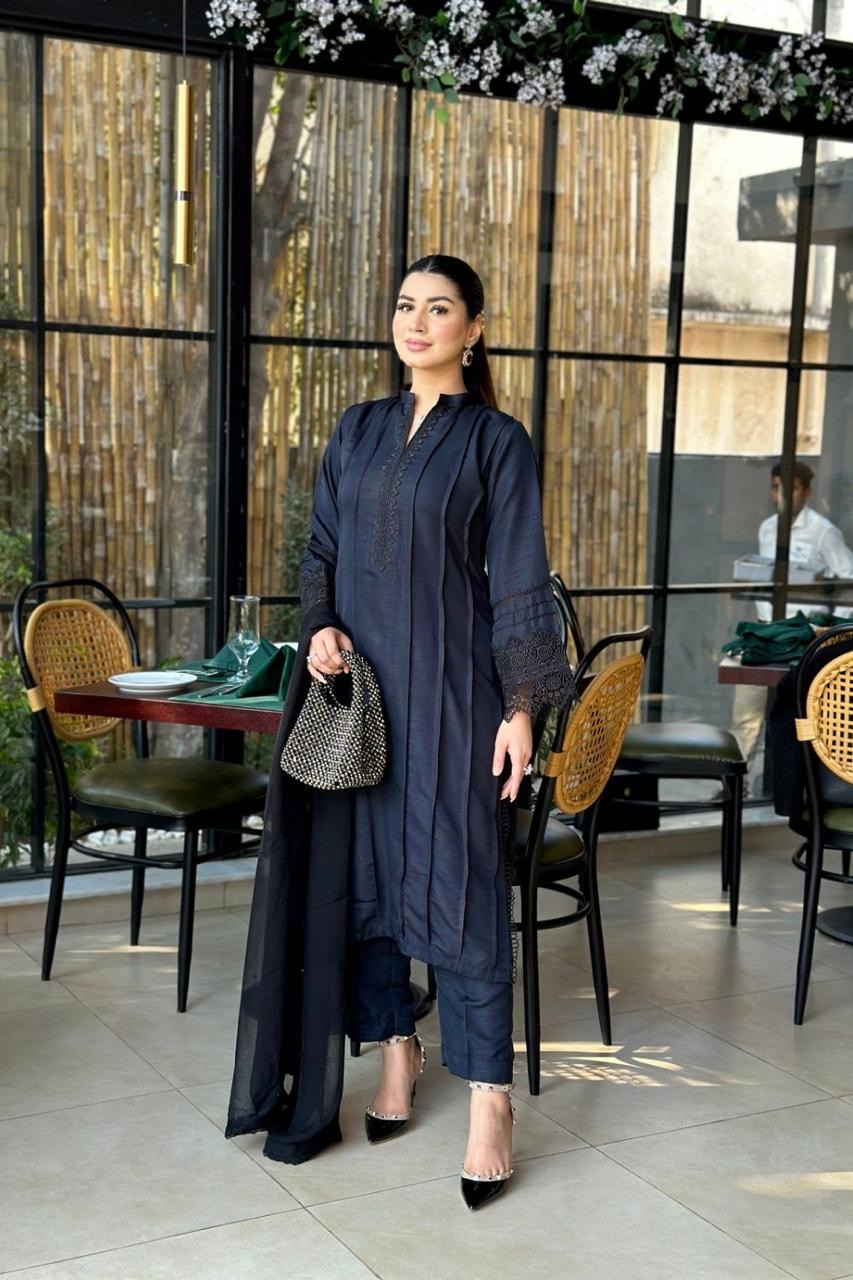 HOORAIN’S PRET EMBROIDERED LACE WORK RAW SILK - 3 PC STITCHED