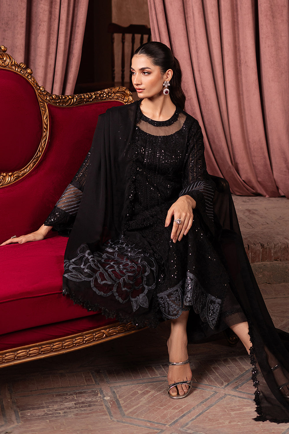 AZURE EMBROIDERED SEMI PURE CHIFFON - 3 PC UNSTITCHED