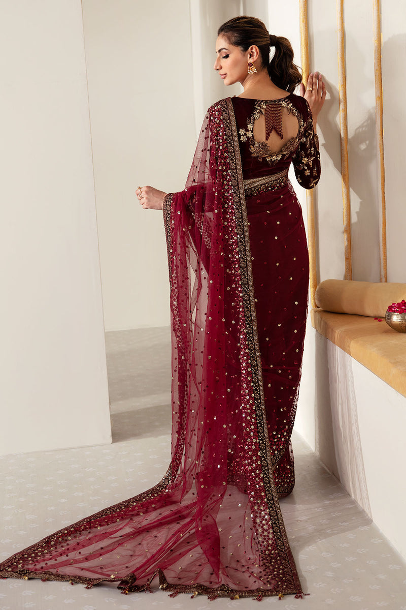 JAZMIN LUXURY EMBROIDERED VELVET NET SAREE - 3 PC UNSTITCHED